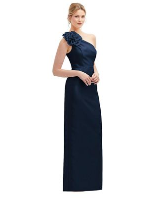 Plus Size Oversized Flower One-Shoulder Satin Column Dress