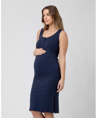 Penny Button Down Rib Dress in Navy - Perfect for Nursing and Maternity Wear