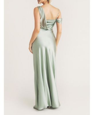Women's Asymmetric Bardot Satin Bridesmaid Dress