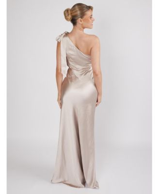 Women's Bow One Shoulder Satin Bridesmaid Dress