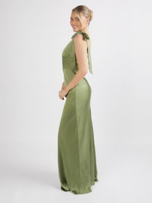 Women's Bow One Shoulder Satin Bridesmaid Dress
