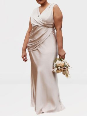 Plunge Drape Satin Bridesmaid Dress