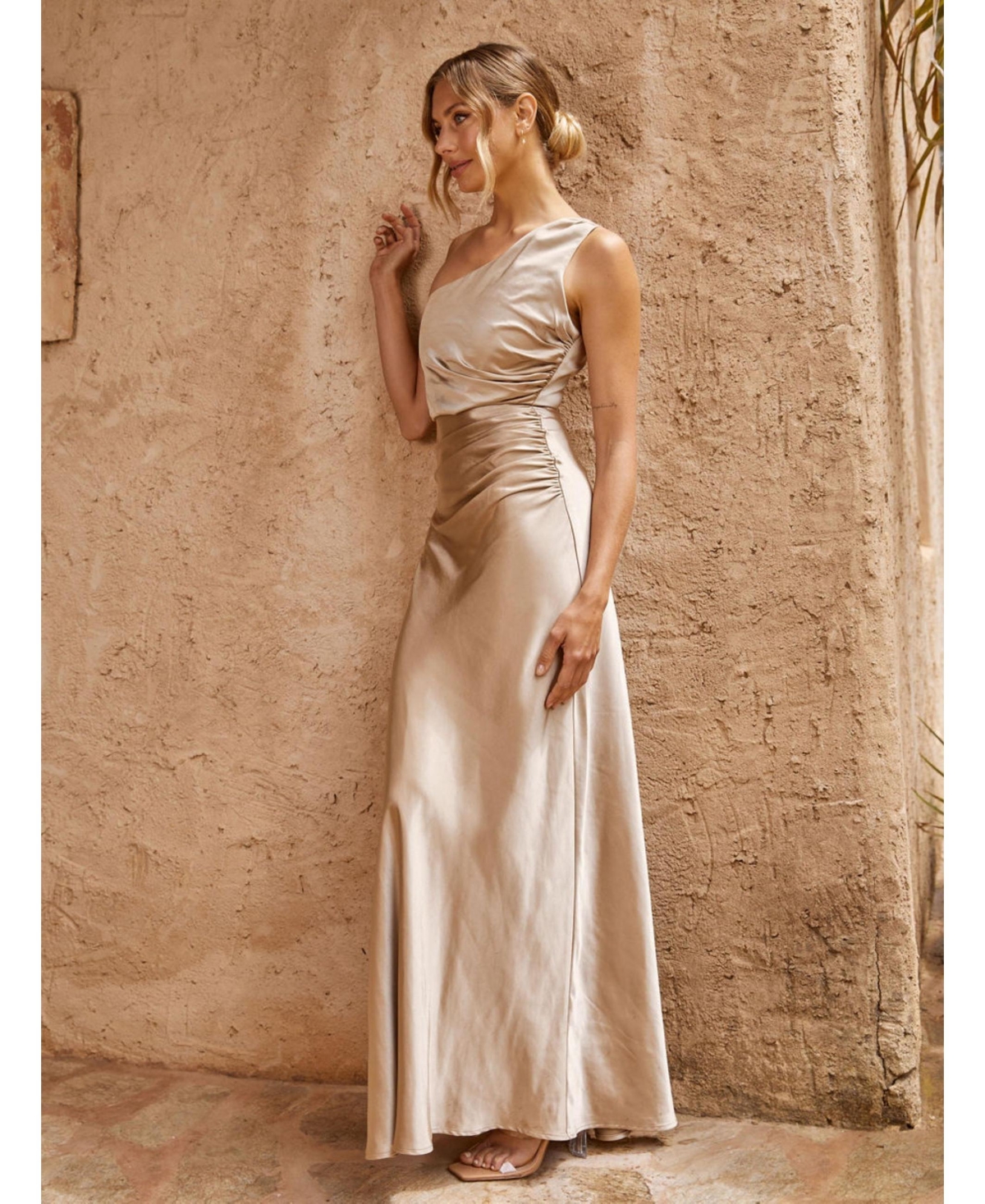 Six Stories Women's One Shoulder Satin Bridesmaid Dress