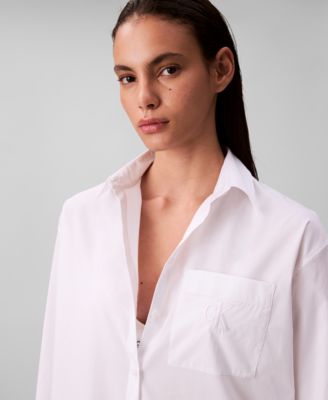 Women's Poplin Relax Fit Button Down Shirt