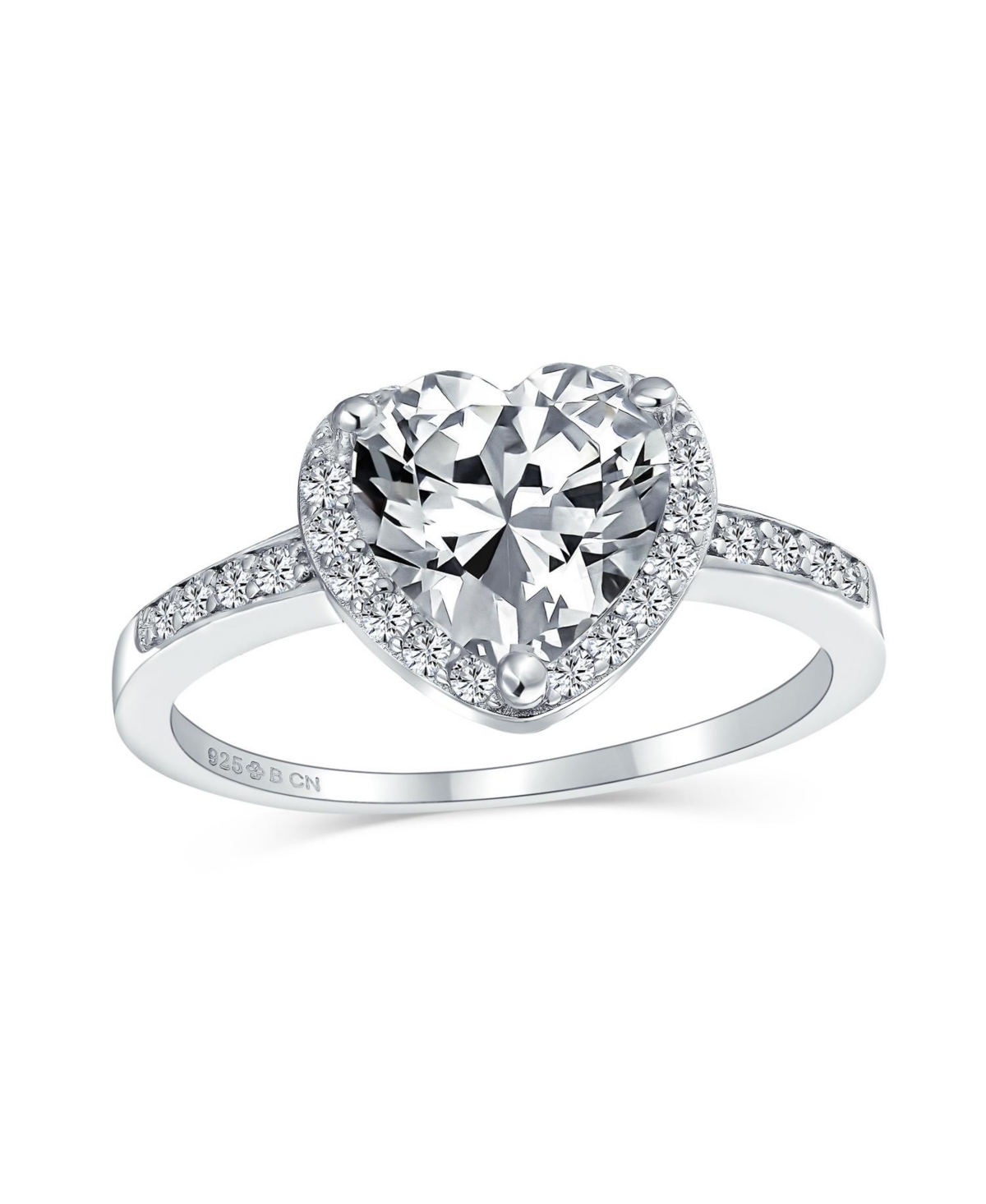 Bling Jewelry Classic 3CT Cubic Zirconia Halo Solitaire Heart Shaped Promise Ring Thin Pave Cz Band Sterling Silver