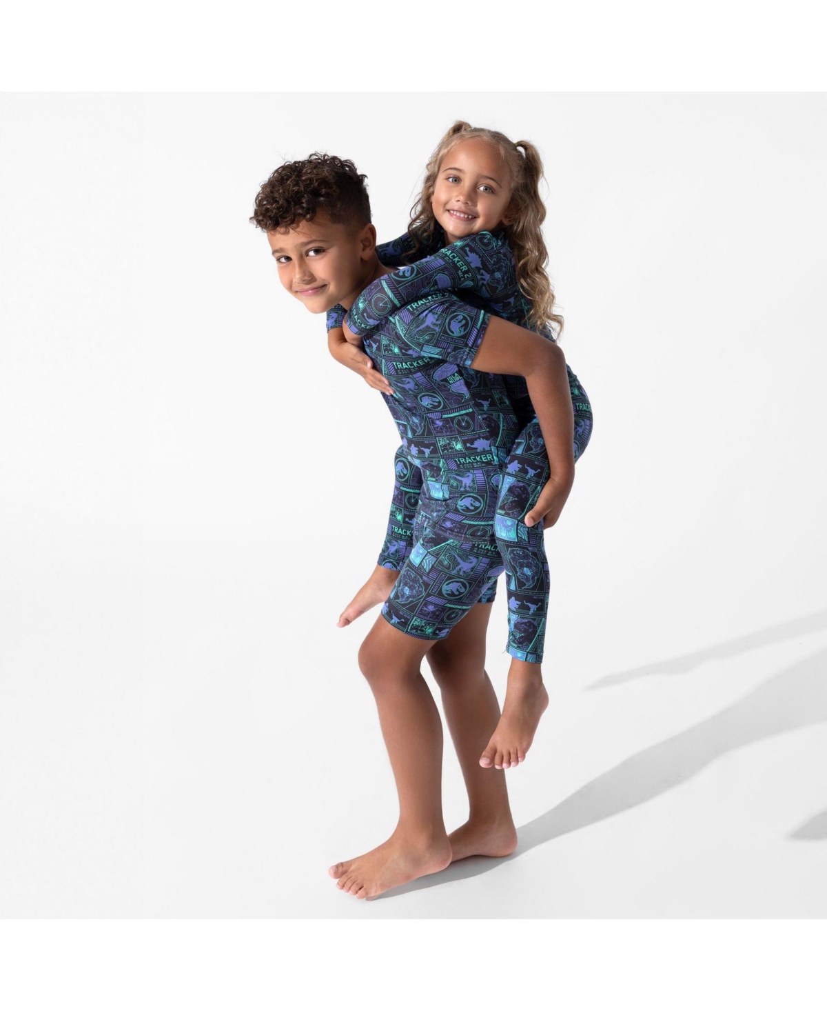 Bellabu Bear Kids Unisex Jurassic Park: Tracker 2-piece Short Sleeve & Shorts Pajama Set In Blue