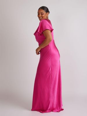 Women's Flutter Sleeve Satin Bridesmaid Dress