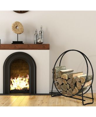 40-Inch Tubular Steel Log Hoop Firewood Storage Rack Holder Round Display