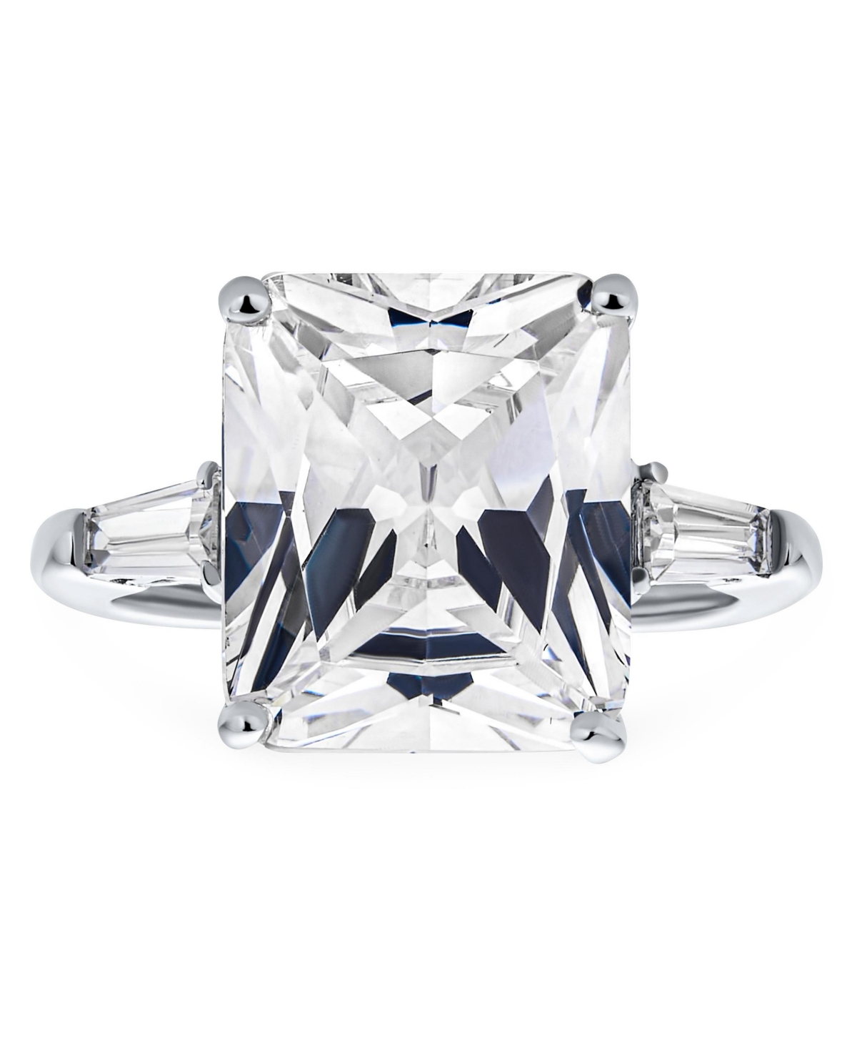 Bling Jewelry Art Deco Style Sterling Silver 10CT Princess Cut Cz Cubic Zirconia Cocktail Statement Ring Baguette Side Stones