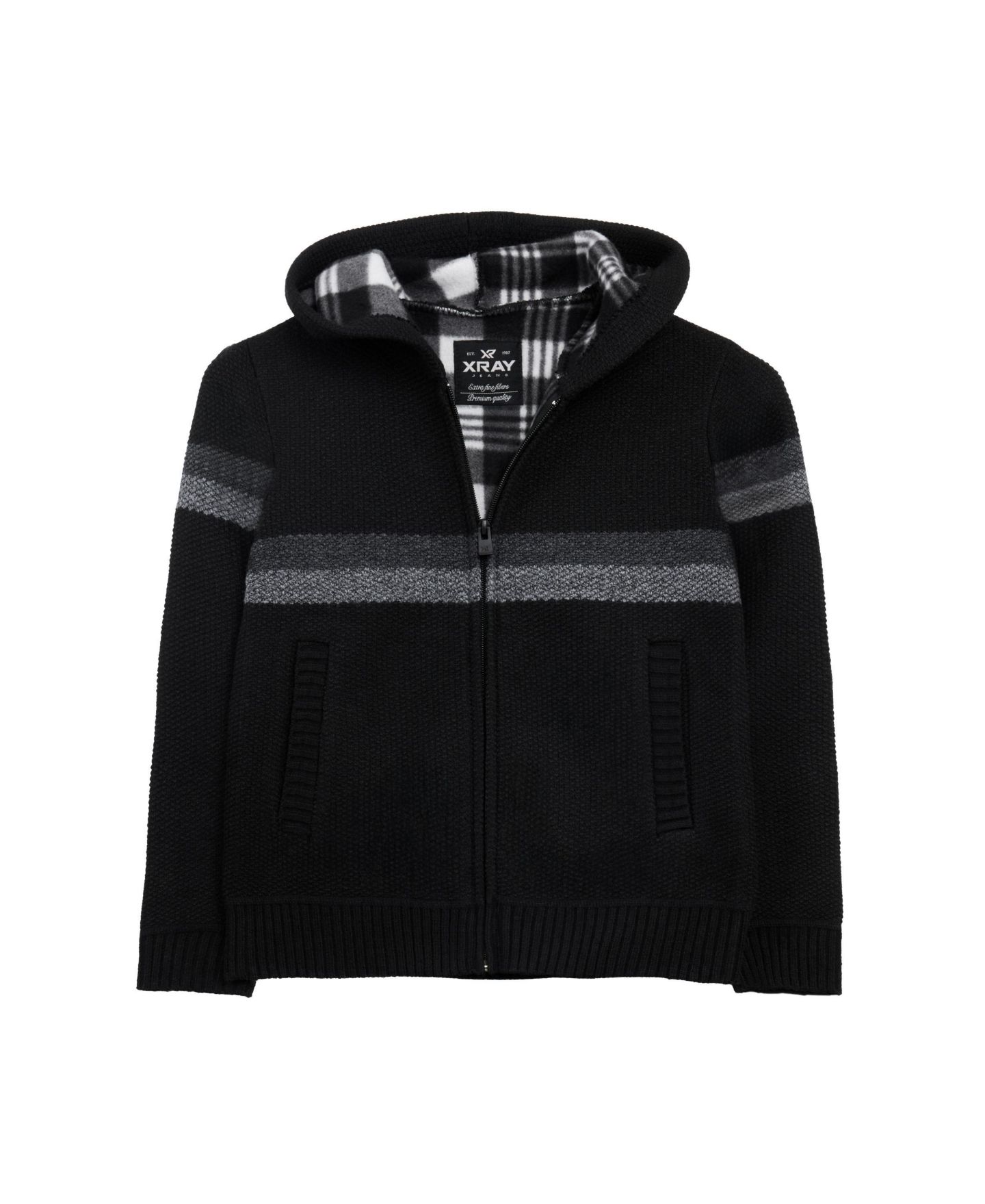 Свитер XRAY Fleece Lined Full Zip Hooded Knit Sweater Size 4-18 для мальчиков, цвет: Чёрный / Угольный — фото 1