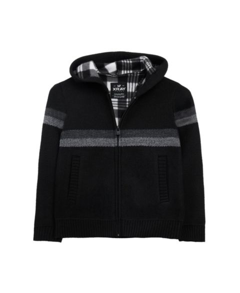 Свитер XRAY Fleece Lined Full Zip Hooded Knit Sweater Size 4-18 для мальчиков, цвет: Чёрный / Угольный