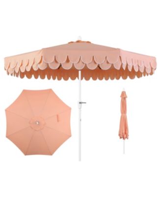 Tracy 9 ft. Classic Midcentury Scalloped Fringe Market Patio Umbrella with Auto-Tilt Crank, Wind Vent and UV Protection