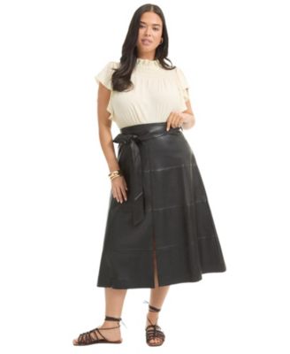 June + Vie Women's Plus Size Paneled Faux Leather Midi Skirt