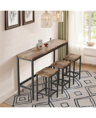 Modern Long Dining Table Set with 3 Stools and Metal Frame, Easy Assembly