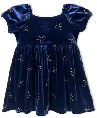 Baby Girls' Puff Sleeve Stretch Velvet Bow Dress
