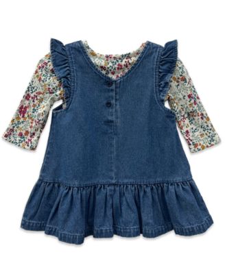 Baby Girls' Long-Sleeve Top and Denim Jumper, 2-Piece Set