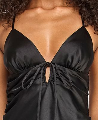 Juniors' Satin Back Tie Long Gown