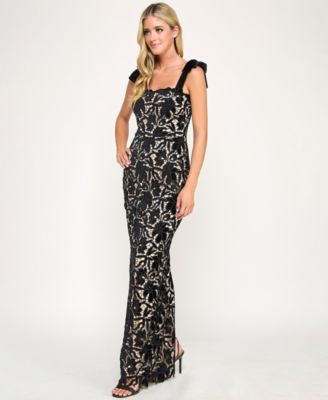 Juniors' Laser Cut Velvet Long Gown