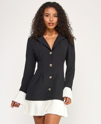Juniors' Long Sleeve Button Up Jacket Dress