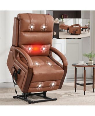Power Lift Recliner Chair Dual Motor Infinite Position Up to 350 LBS with Solid Wood Armrests, Heat Massage and Heavy Duty Motion Mechanism