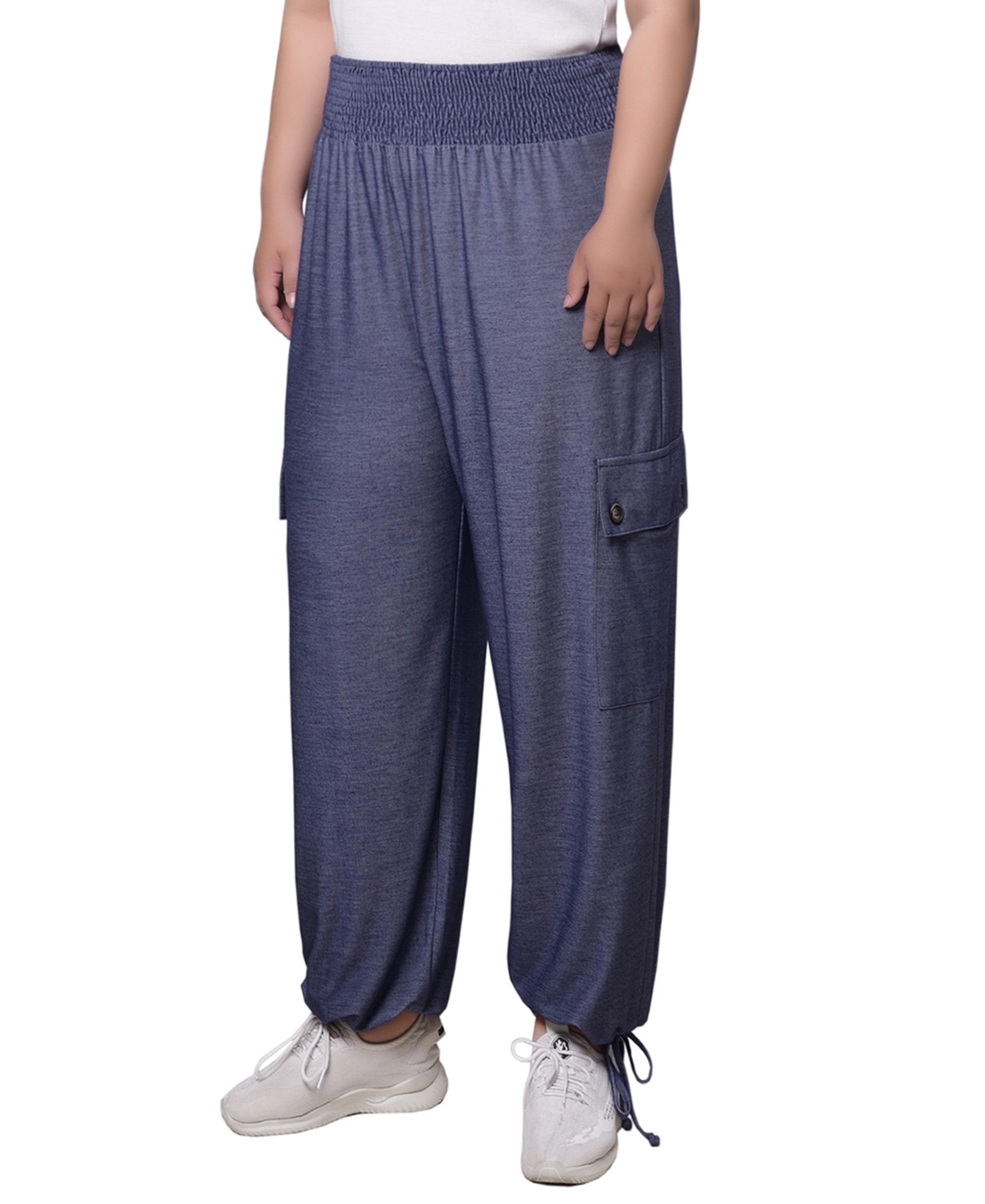 Ny Collection Plus Size Smocked Waist Harem Pull On Pants In Blue