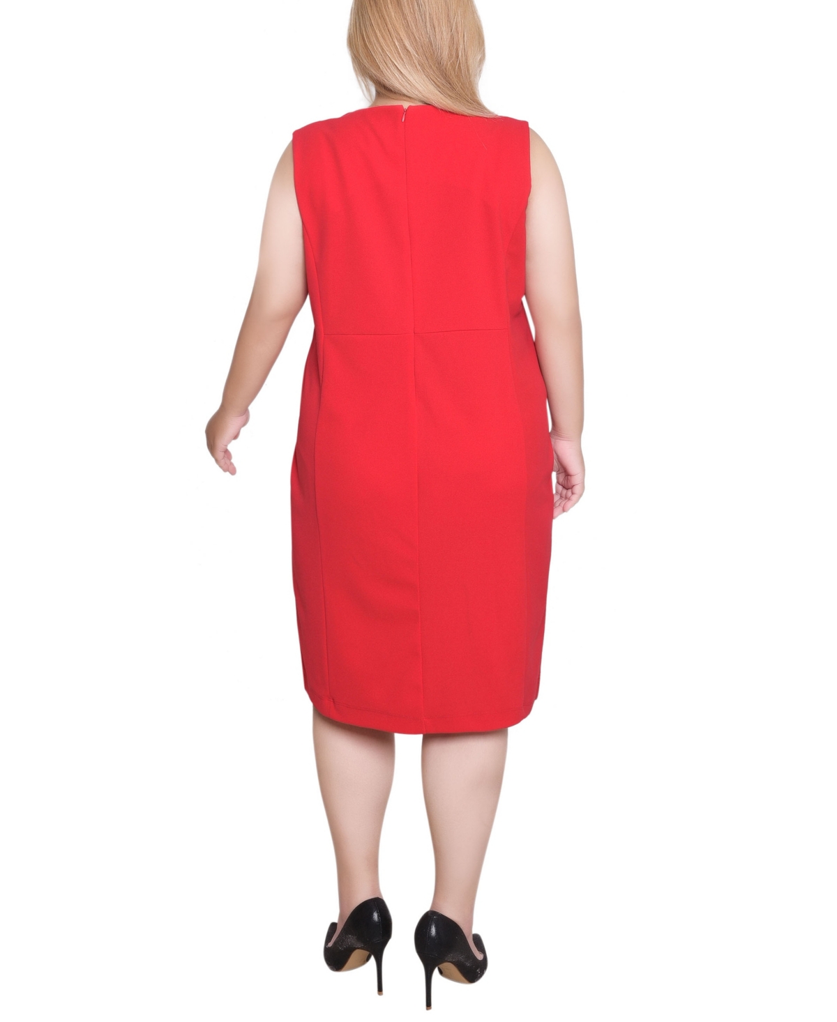 Ny Collection Plus Size Sleeveless Stud Front Dress In Red