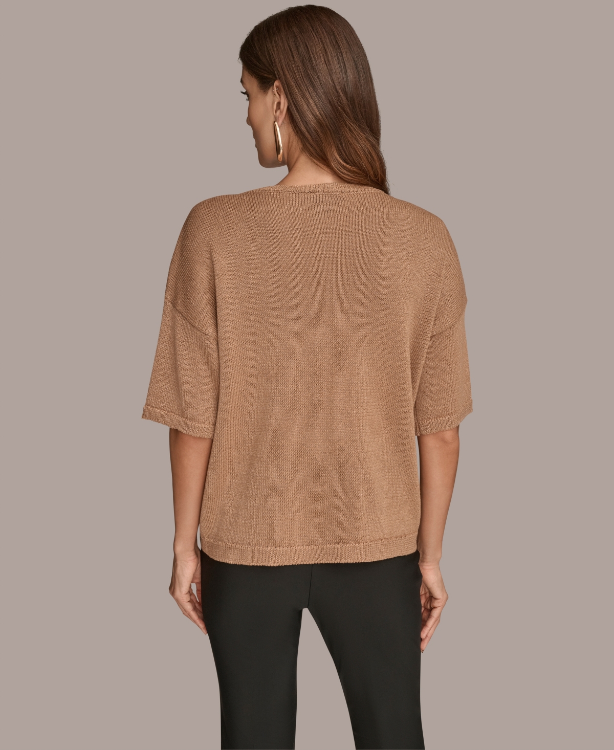 Donna Karan New York Short Sleeve Sequin Sweater In Brown