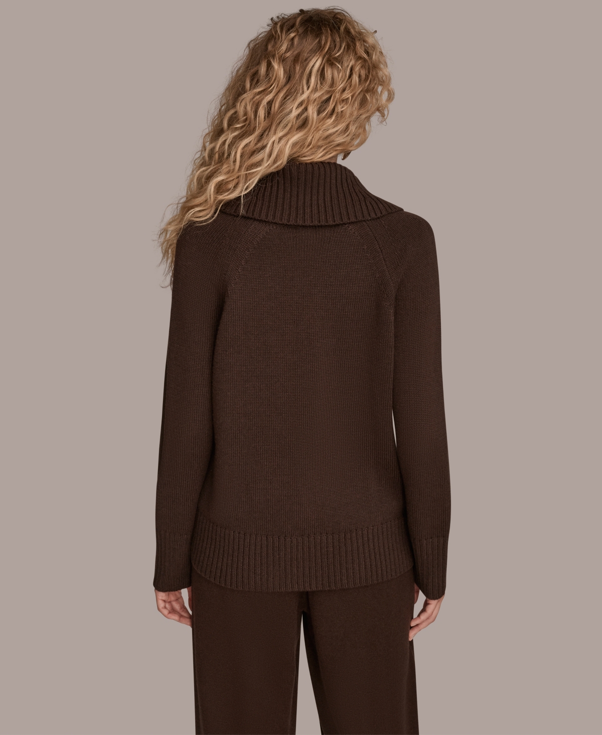 Donna Karan New York Asymmetric Zip Collar Sweater In Brown