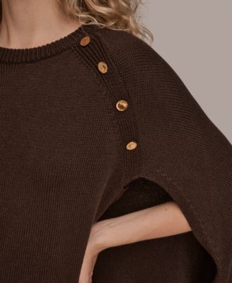 Women's Button Detail Poncho Sweater