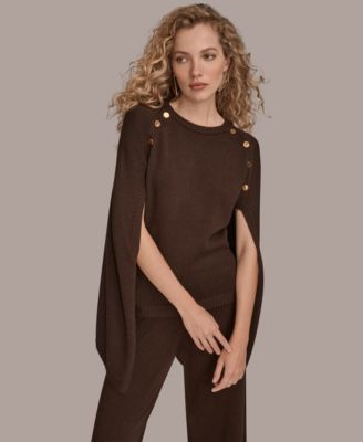 Women's Button Detail Poncho Sweater