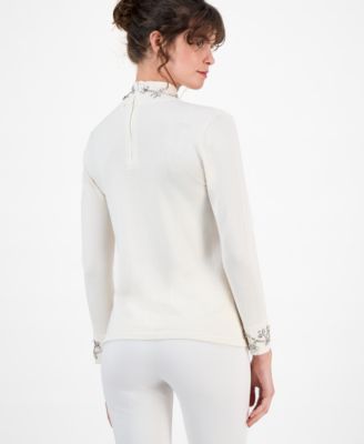Women's Embellished Rhinestone-Detail Turtleneck Sweater
