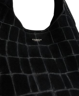 Brooklyn Medium Crocodile Embossed Suede Shoulder Bag 28