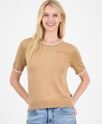 Nautica Jeans - Women's Scallop-Trim Short Sleeve Crewneck Sweater