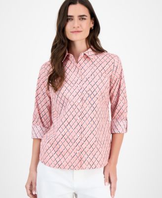 Nautica Jeans - Women's Cotton Argyle Dot Roll-Tab Shirt