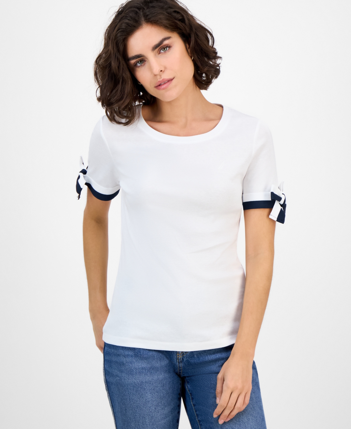 Nautica Jeans Women's Cotton Tie-Sleeve Top