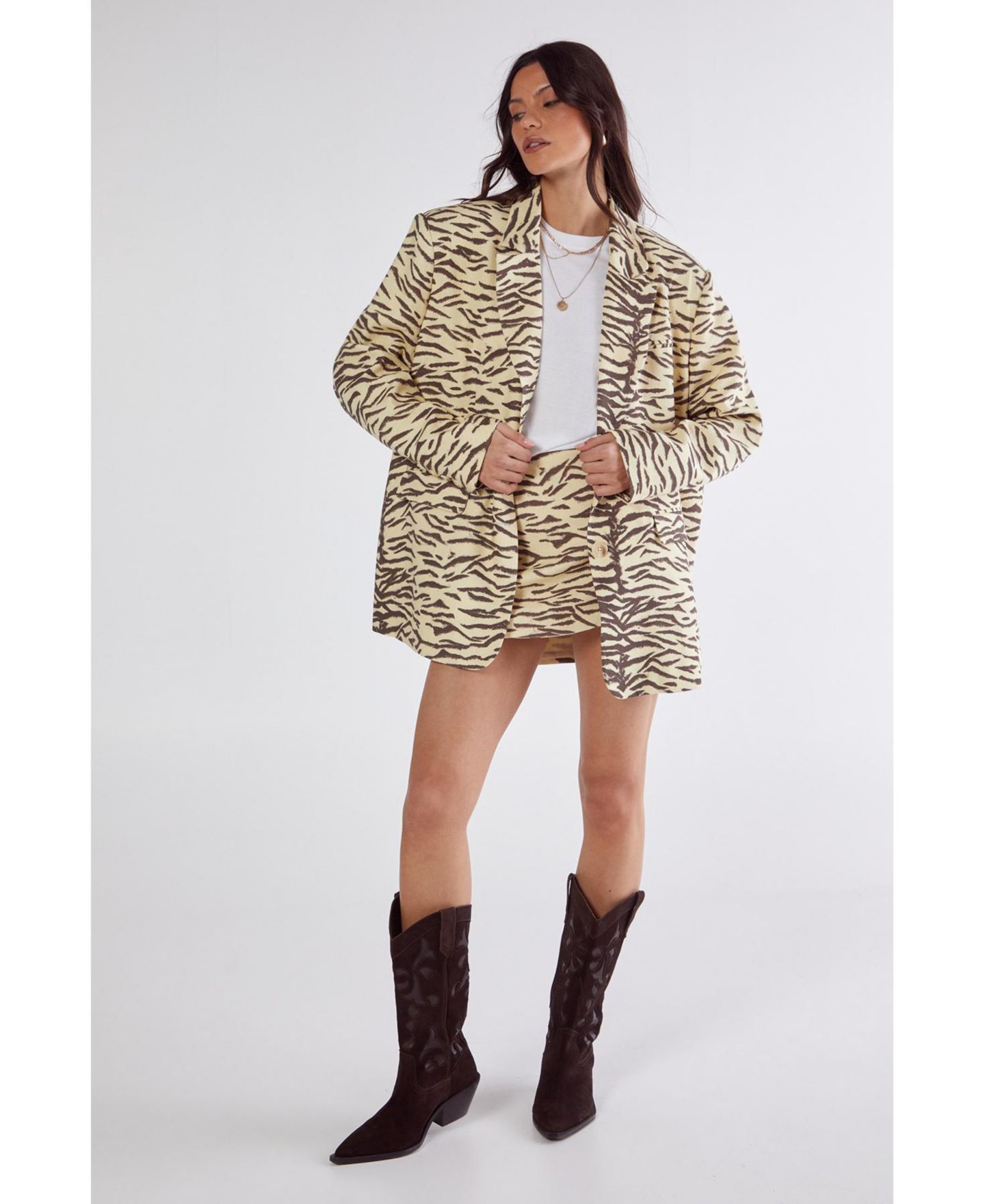 Женский пиджак Nasty Gal Zebra Print Oversized Tailored Blazer, цвет: Сливочный — фото 3