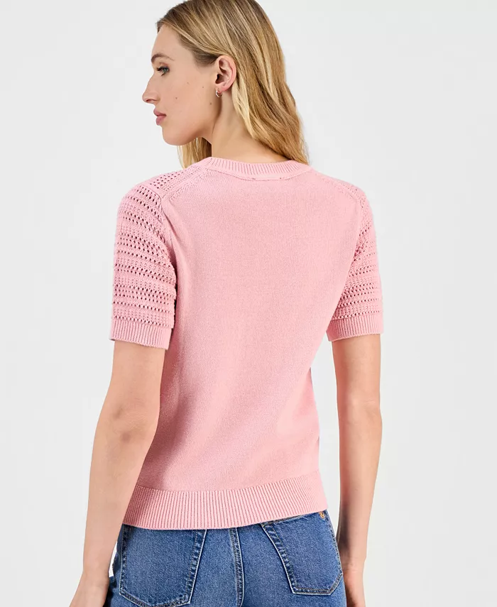 Nautica Women's Cotton Lace-Front Short-Sleeve Sweater - thumbnail 2