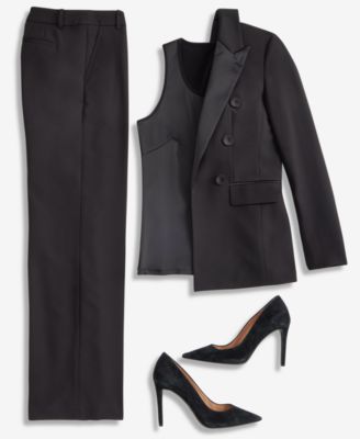 Blazer, Mixed-Media Top & High-Rise Pants