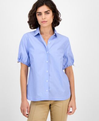 Nautica Jeans - Women's Striped Bungee-Sleeve Camp Shirt