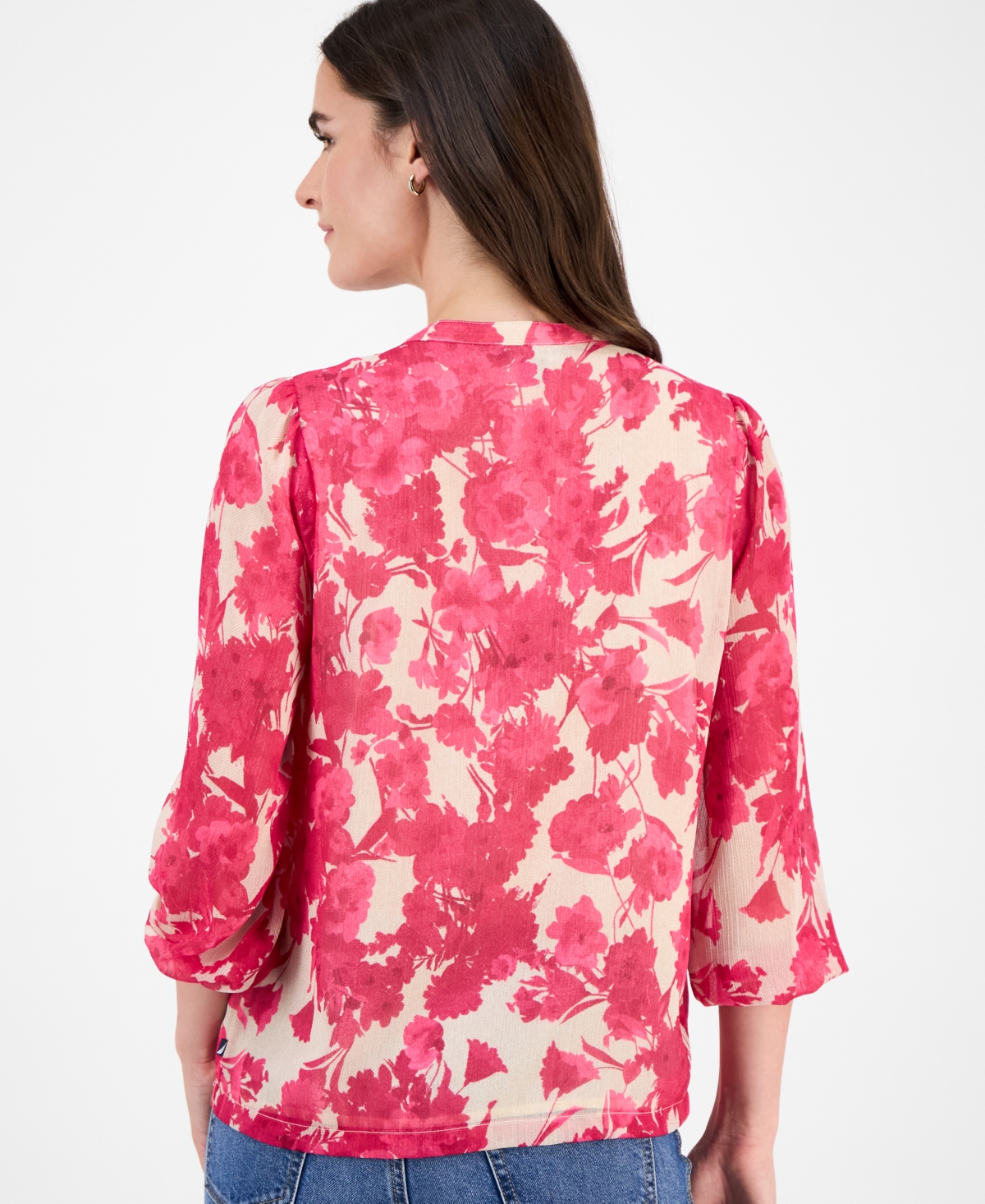 Nautica Jeans Women's Festival Floral Pintuck Blouse