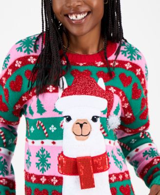 Juniors' Llama Pullover Holiday Sweater