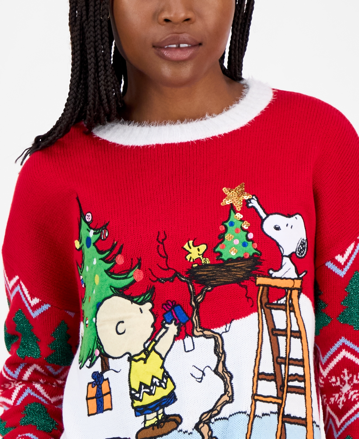 Hooked Up By Iot Juniors' Charlie Brown And Snoopy Christmas Sweater In Multi