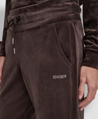 Women's Platinum Velour Rhinestone Logo Slim Fit Joggers