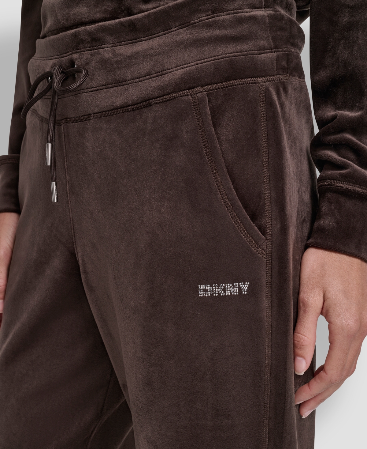 Dkny Women's Platinum Velour Rhinestone Logo Slim Fit Joggers