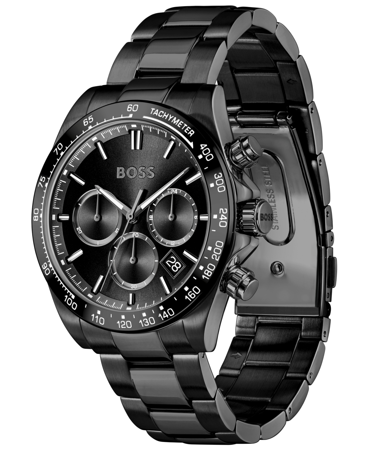 Hugo Boss Men's Hero 2.0 Quartz Fashion Chrono Ionic Plated Black Steel Watch, 44mm In Black