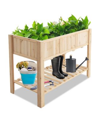 47'' Wooden Raised Garden Bed w/Bottom Shelf & Bed Liner Outdoor Elevated Planter Box