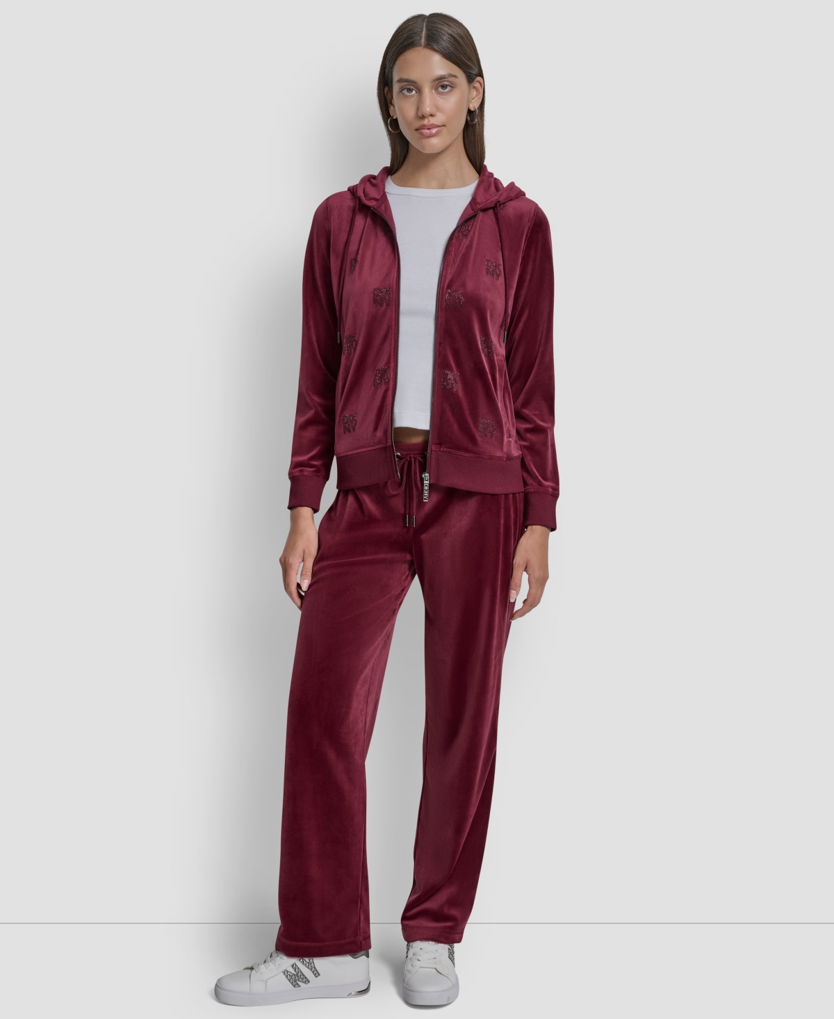 Dkny Jeans Petite Drawstring-waist Velour Pants In Burgundy