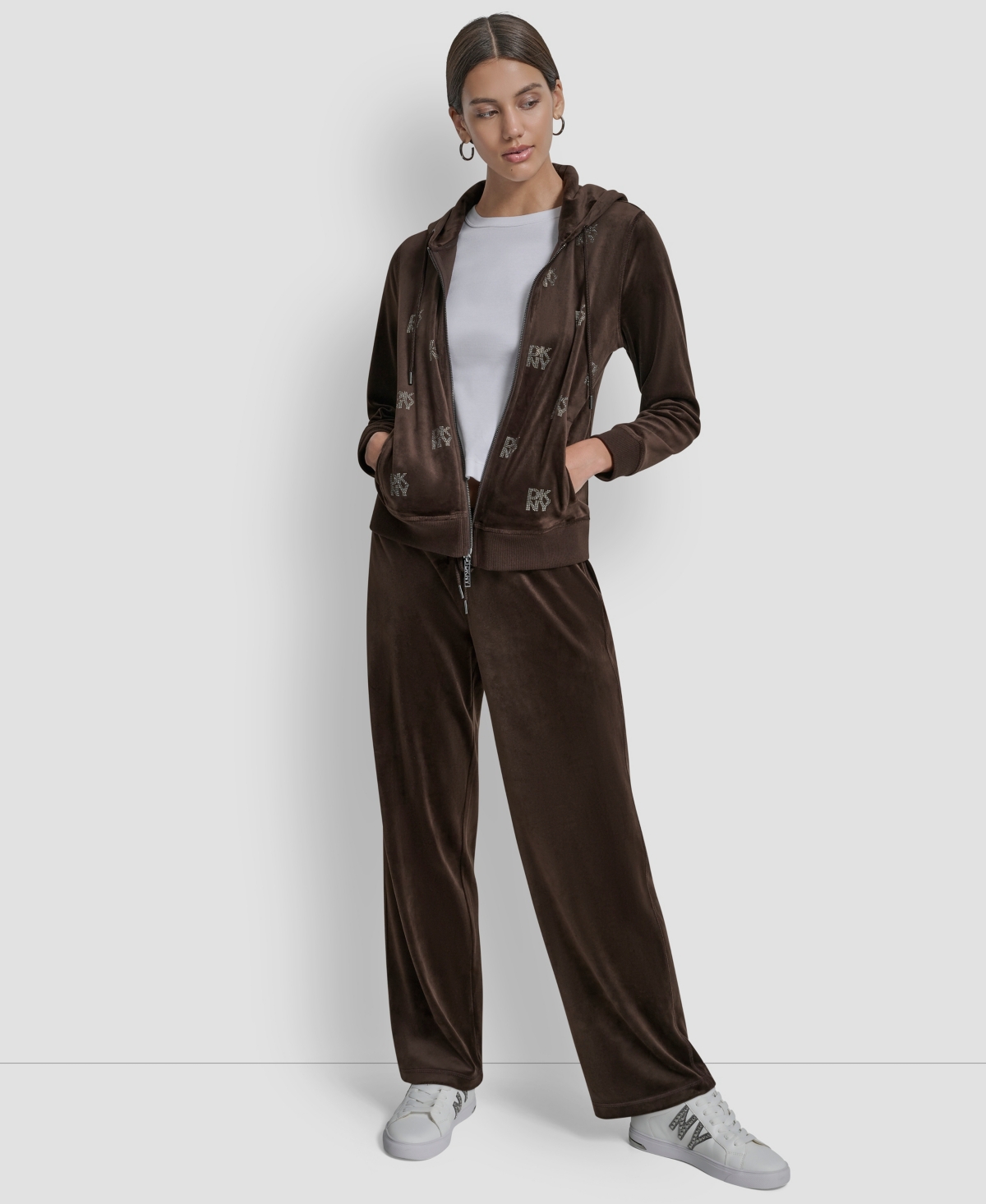 Dkny Jeans Petite Drawstring-waist Velour Pants In Brown