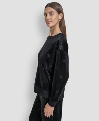 Petite Debossed Velour Logo Detail Pull-On Sweater