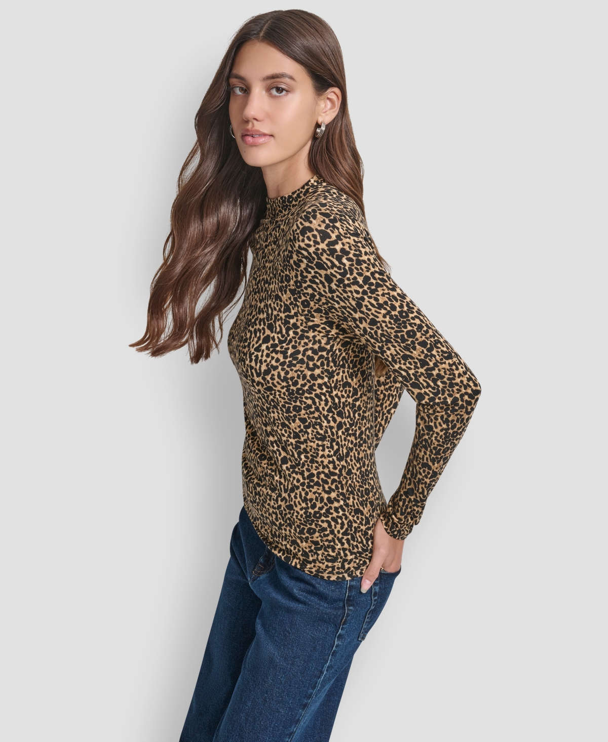 Dkny Jeans Petite Side Ruched Long Sleeves Top In Brown
